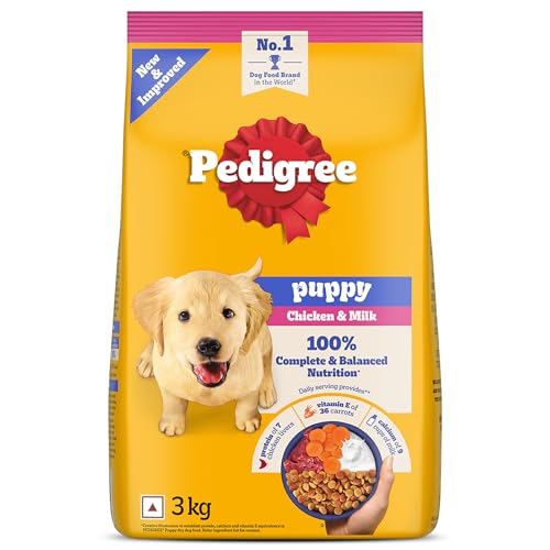 Pedigree Puppy Dry Dog Food, Chicken & Milk, 3 kg, Contains 37 Essential Nutrients, 100…