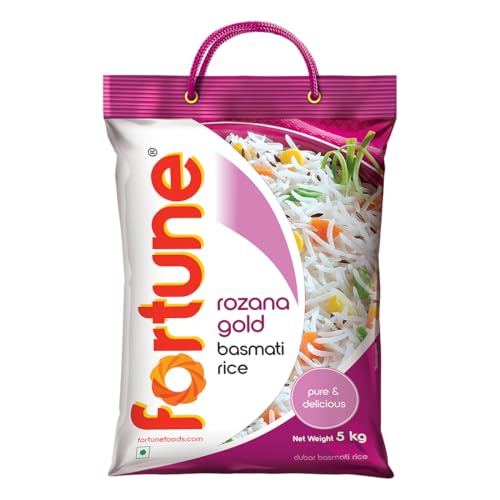 Fortune Rozana Gold Basmati Rice 5Kg | Cooked grain upto 15 mm | Fluffy, Non-Sticky Ric…