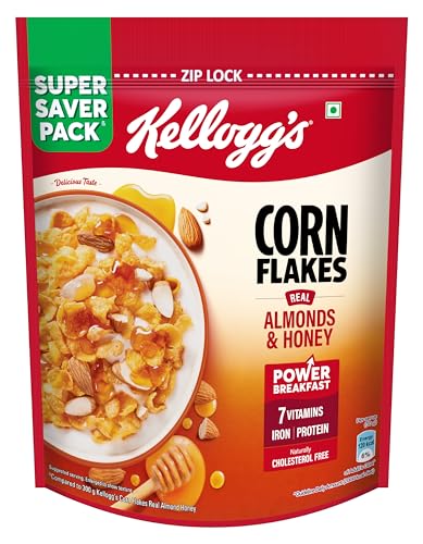 Kellogg's Corn Flakes Real Almond Honey 1kg | High in Iron, Vitamin B1, B2, B3, B6 & C…