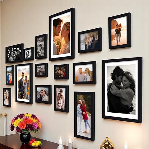 Art Street Shooting Star Wall Photo Frames for living Room, Set of 16 Photo frames (Bla…