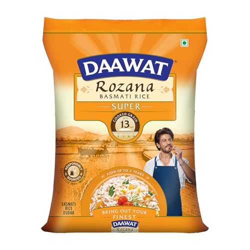 Daawat Rozana Super Basmati Rice 5Kg| For Everyday Consumption| Cooked Grain Upto 13mm*…