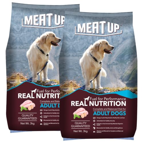 Meat Up Adult Dry Dog Food 6kg (3kg + 3kg) | Chicken Flavour | Glucosamine for Healthy…