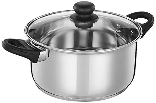 Amazon Brand - Solimo Stainless Steel Induction Bottom Dutch Oven with Glass Lid (24cm,…