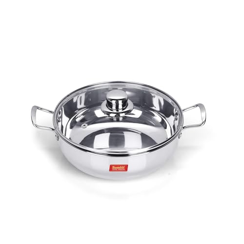 Sumeet Stainless Steel Kadhai with Glass Lid, Cooktops & Induction Friendly, Size No.11…