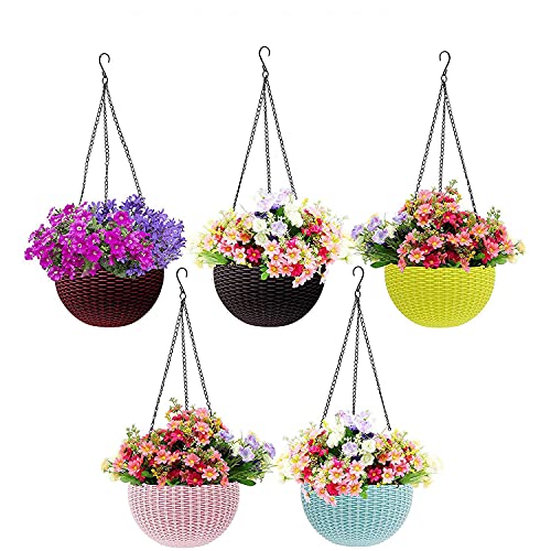 Go Hooked Plastic Hanging Planters with Chain Set of 5 – UV-Stabilized, BPA-Free for Ba…
