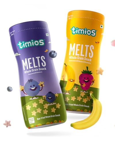 Timios Flavored Melts – Banana & Strawberry + Blueberry Teething Puffs | Non-Fried, Mai…