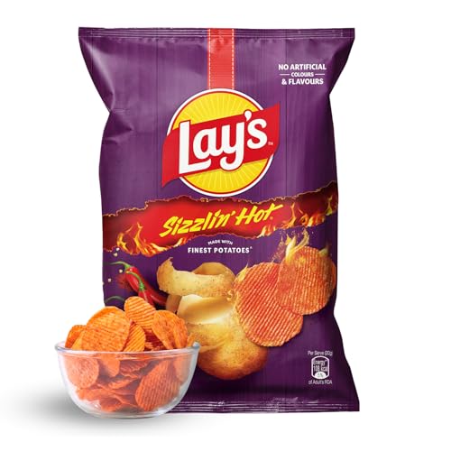 Lay's Sizzlin’ Hot Potato Chips 48g/52.9g, Crispy Wavy Chips and Snacks