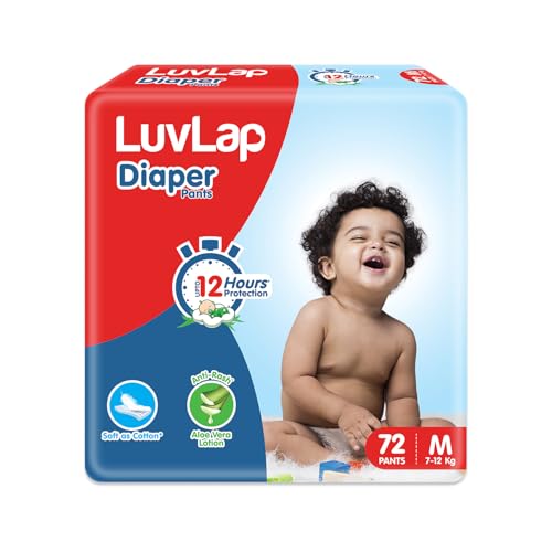LuvLap Baby Diaper Pants M Size (Medium), with Aloe Vera Lotion for rash protection, Pa…