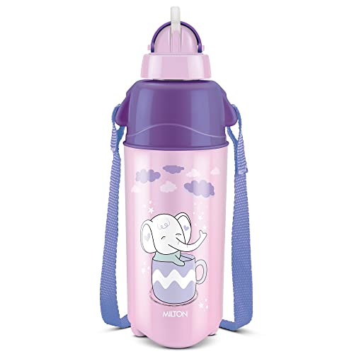 MILTON Kool Trendy 500 Plastic Insulated Water Bottle with Straw for Kids, 490 ml, Purp…
