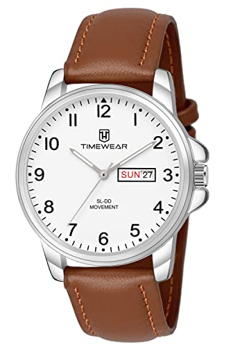 TIMEWEAR Analog New Track Number Dial Day Date Functioning Brown Leather Strap Watch fo…