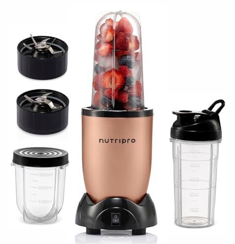 NutriPro Juicer Mixer Grinder - Smoothie Maker - 500 Watts (3 Jars & 2 Blades, Gold) -…