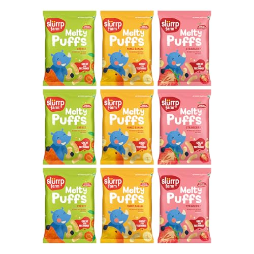 Slurrp Farm No Salt No Sugar Teething Puffs | Baked Fruit and Vegetable Millet Puffs |…