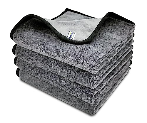 SOFTSPUN Microfiber Cloth Silk Banded Edges 500 GSM 40X40 cms Pack of 4 Grey! Silk Band…