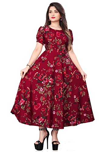 QENA FLARED ALINE MAXI DRESS WITH FLORAL PRINT FOR WOMEN (L, 7561)