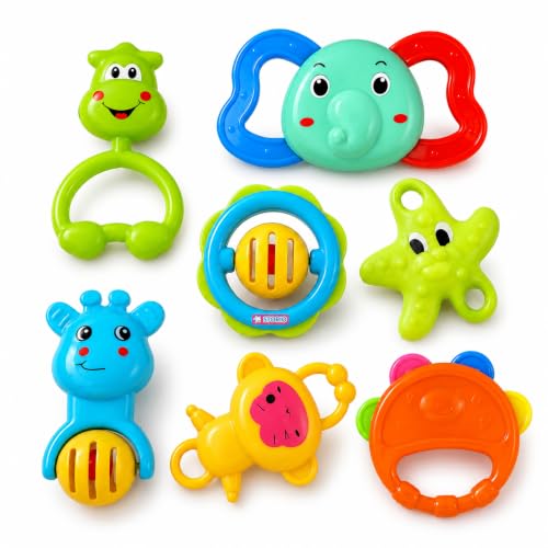 Storio Baby Products Toys 7 Pcs Rattle Set with Teathers for New Born Baby Gifts, Toy f…