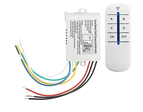 Roboway 4-Way ON/Off 220V-240V Light Digital Remote-Control Wireless Wall Switch with R…