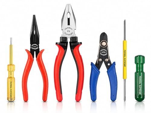 Perwal Supreme Pack of 5, 1 pcs. Combination Plier 200mm, 1 pcs Wire Stripper 130mm, 1…