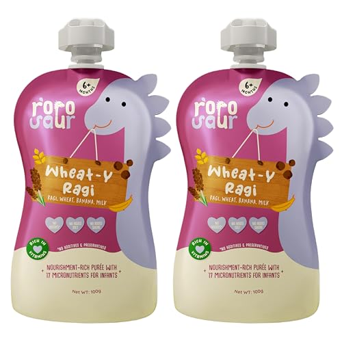 Rorosaur Ready to Eat Wheaty Ragi Baby Food Puree Pouch 100g each, Pk of 2 | Made with…