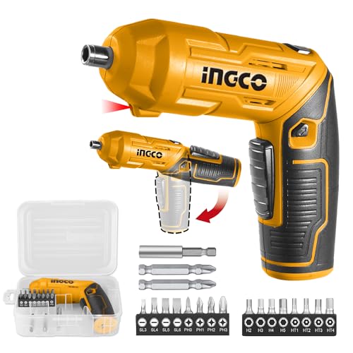 INGCO 4V Electric Cordless Screwdriver, Rechargeable Power Drill Driver Set, 4 N.m Max…