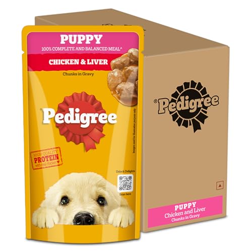 Pedigree Puppy Wet Dog Food, Chicken & Liver Chunks in Gravy, 130 g (Pack of 12), Compl…