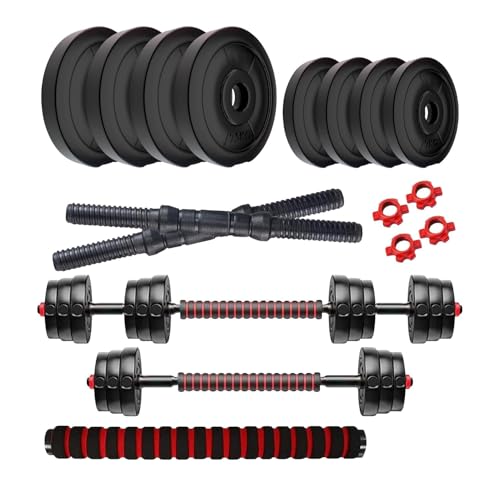 Amazon Brand - Symactive PVC 18 Kg 3-in-1 Convertible Dumbbells Fitness Kit for Full Bo…