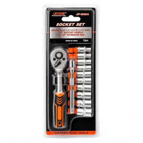 SPARTAN By Mechtec 12 in 1 Heavy Duty Socket Set 1/4" Chrome Vanadium Steel Ratchet Soc…