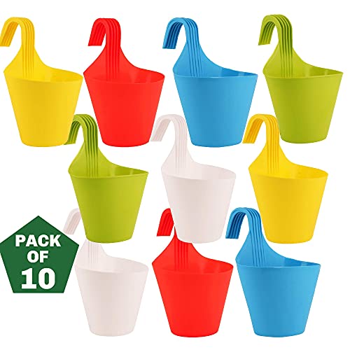 Ocean Mart Plastic Hanging Planters - 10 Pcs (8 Inch, Multicolor) | Flower Hanging Pots…