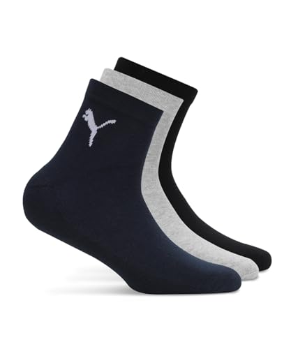 PUMA Unisex-Adult Quarter Socks 3P, Black-Medium Gray Heather-Navy, 39/42 (68666201)