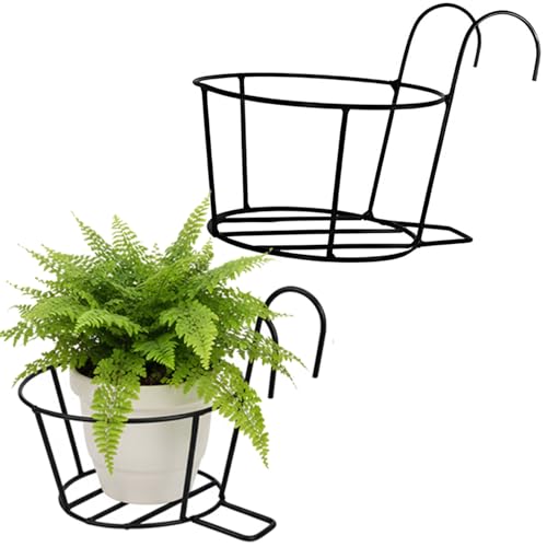 Pivalo Round Hanging Flower Pot Holder Round Balcony Railing Plant Basket Planter Iron…