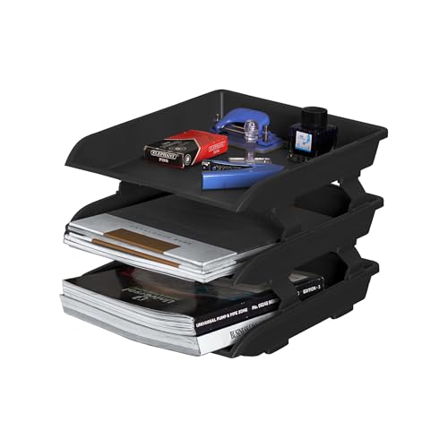 Primelife 3 Tier File Tray Organizer - Black | ABS Plastic Desk File Rack | Foldable Of…