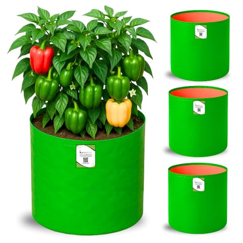 ORGANIC BAZAR 15x15 Grow Bags for Terrace Gardening, Premium HDPE Green-Orange Planters…