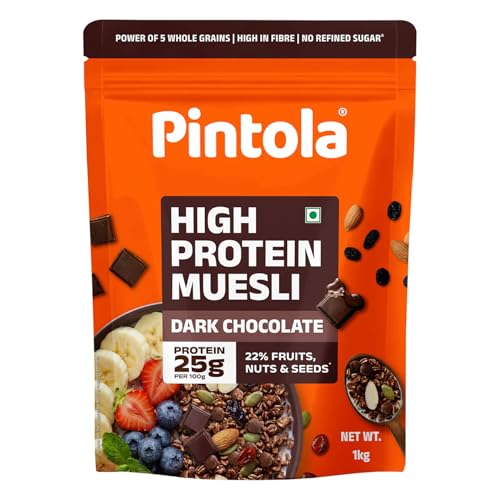 Pintola 25g High Protein Dark Chocolate & Cranberry Muesli 1kg, No Refined Sugar, High…