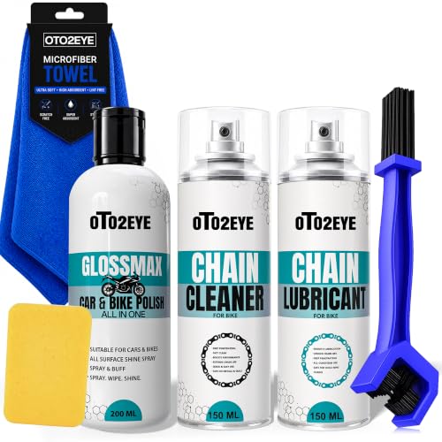 OTO2EYE Motorcycle Chain Cleaning & Maintenance Kit Chain Cleaner (150ml), Chain Lube (…