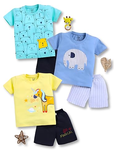 Toonyport Cotton Boys Summer 3 Pack Of Printed T-Shirts And Shorts Combo Set (Multicolo…