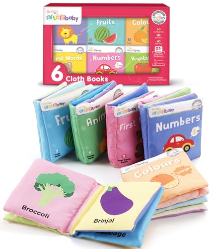 Firstcry Intellibaby 6-Book Set – Soft Sensory Cloth Books for Babies, Crinkle Sound &…