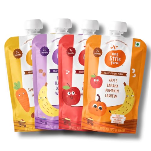 One Little Farm Baby Food Puree Pouch | 7+ Months | Veggie Lovers Combo Pack of 4 | 100…
