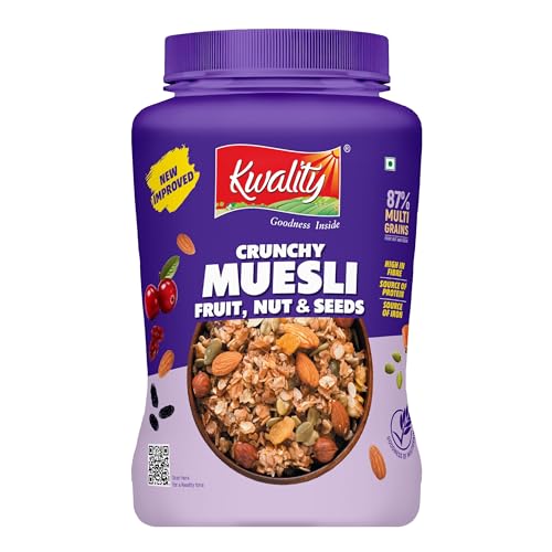 KWALITY Muesli Fruit, Nut & Seeds 900g Jar, 87% Multi Grains, No Maida, Natural Source…