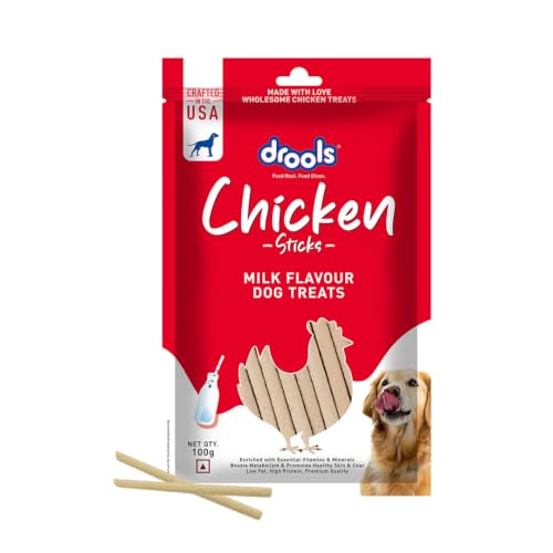 Drools Puppy & Adult Dog Treats Sticks 100g | Chicken & Milk Flavour | Rich in Protein…