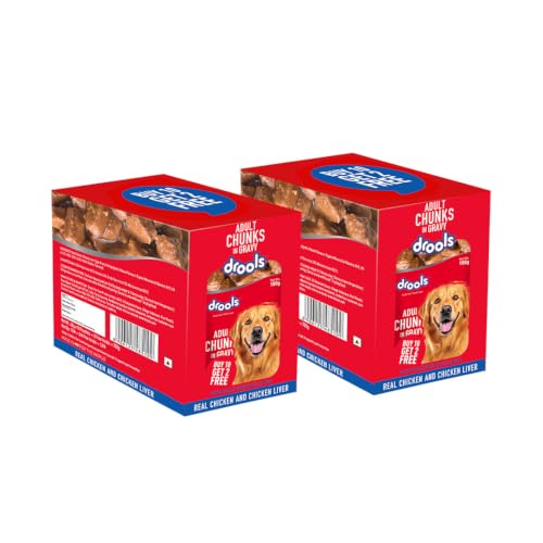 Drools Adult Wet Dog Food, Real Chicken and Chicken Liver Chunks in Gravy,10 Pouches +…
