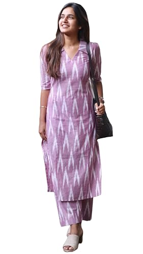GoSriKi Women's Rayon Viscose Straight Ikkat Printed Kurta with Pant (Demeter ONION-VKS…