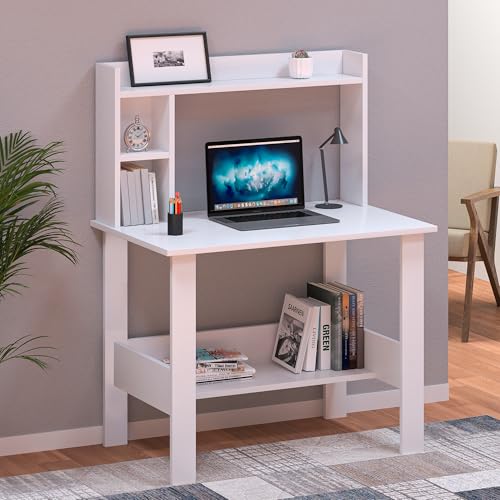 Callas ST-40 Wooden Study Table with Hutch & Bottom Storage – Multi-Purpose Office Desk…