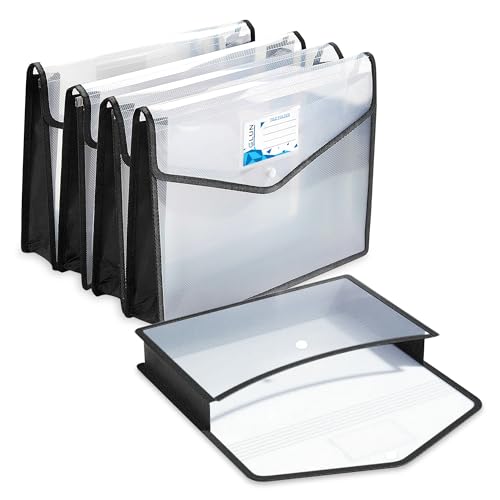 GLUN® A4 Transparent Document File Folders with Button Closure – Set of 5 File Folders,…