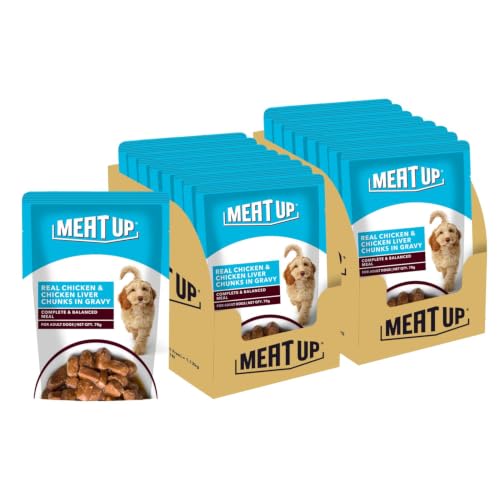 Meat Up Adult Wet Dog Food, 16 Pouches × 70g, Total 1.12kg | Real Chicken in Gravy | He…