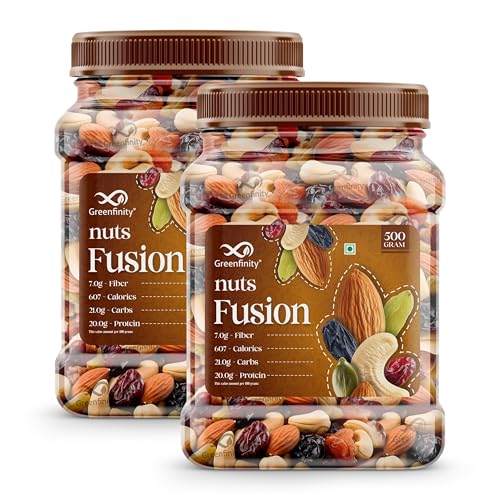 GreenFinity Mixed Dry Fruits Pack – 1kg (500g x 2) | Nutritious Snack with Almonds, Cas…