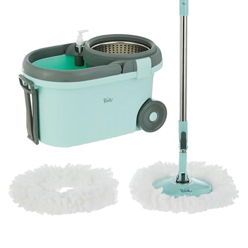 Amazon Brand – Presto! Clean Steel Spin Mop | Plastic & Stainless Steel | 2 Microfiber…