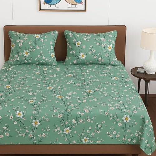 BSB HOME 100% Cotton Feel Double Bed Bedsheet Set | 144 TC Soft & Breathable | Mint Gre…
