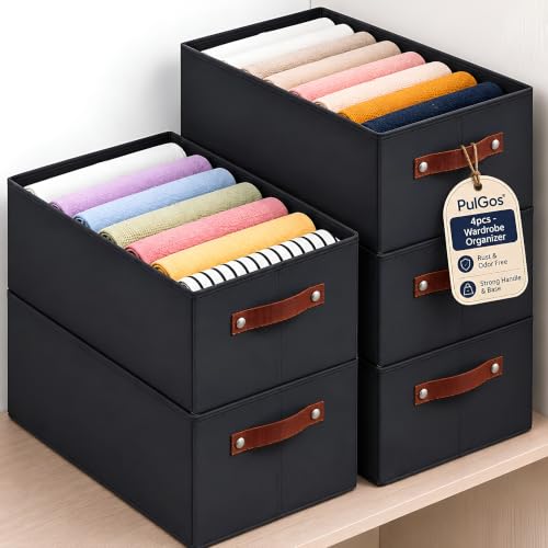PulGos 4 Pcs Wardrobe Organizer for Storage |𝐑𝐮𝐬𝐭-𝐅𝐫𝐞𝐞 & 𝐎𝐝𝐨𝐮𝐫-𝐅𝐫𝐞𝐞 Foldable Cloth Orga…