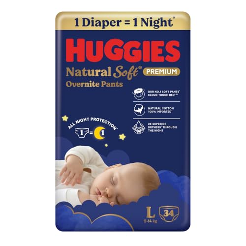 Huggies Natural Soft Overnite Diaper Pants| Premium Pant Style Baby Diapers Medium Size…
