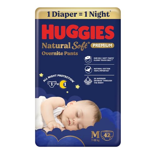 Huggies Natural Soft Overnite Diaper Pants| Premium Pant Style Baby Diapers Medium Size…