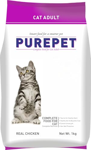 Purepet Adult Dry Cat Food 1kg Pack | Real Chicken Flavour | Prevents Hairballs | Suppo…
